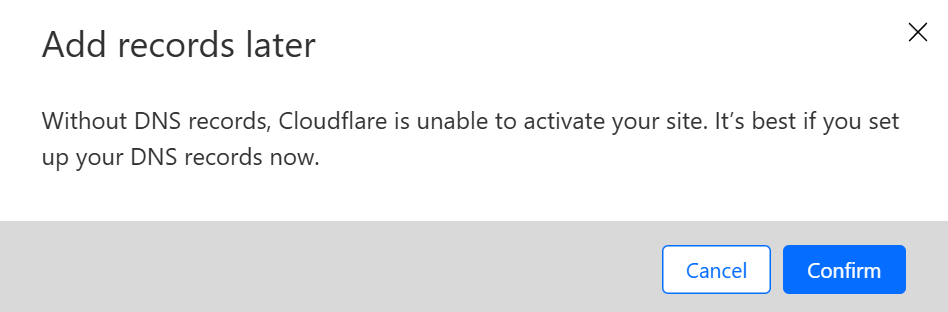 Add DNS records pop-up.