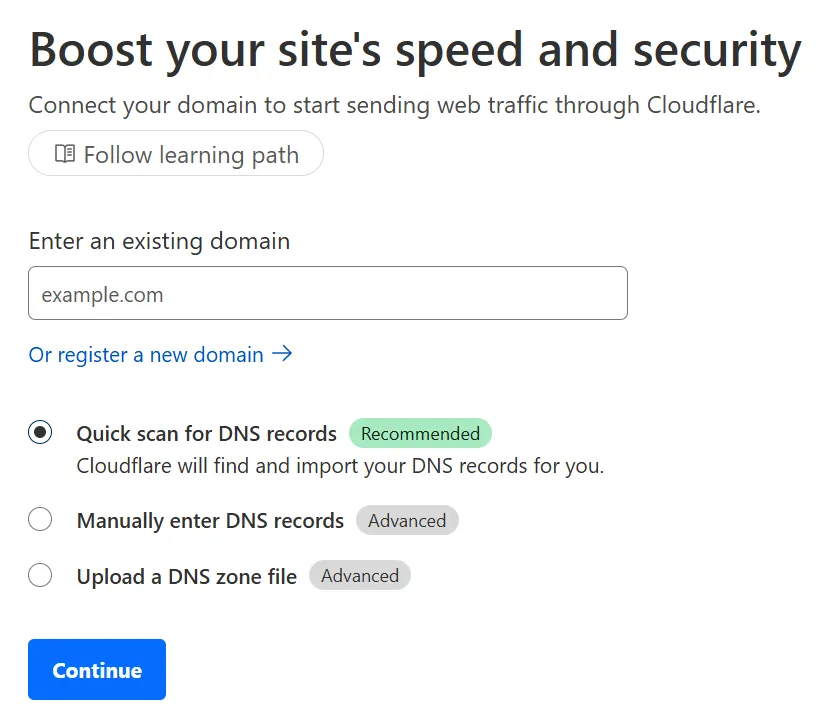 A screenshot of the Cloudflare website user interface