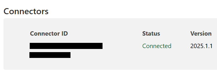 Connector showing status Connected.