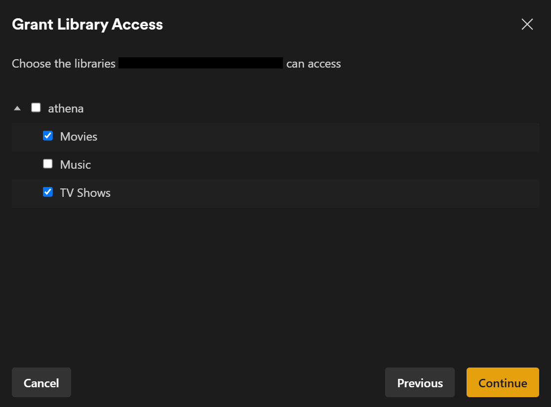 Choosing libraries to share in Plex.
