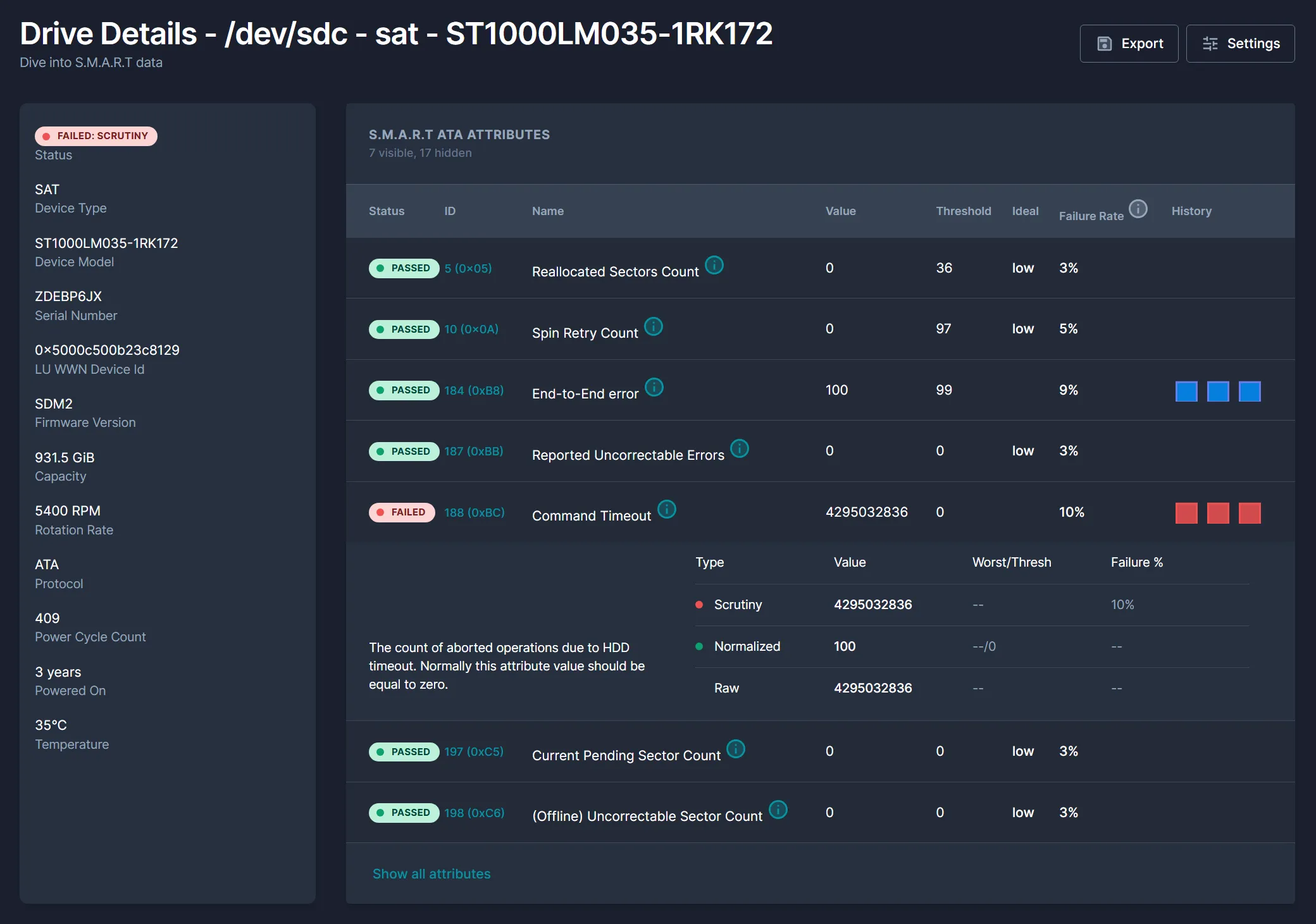 A screenshot of the Scrutiny web-based user interface
