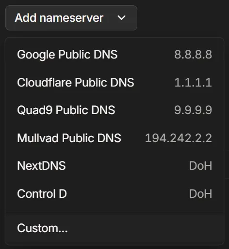 A screenshot from DNS tab in the Tailscale website's admin console.