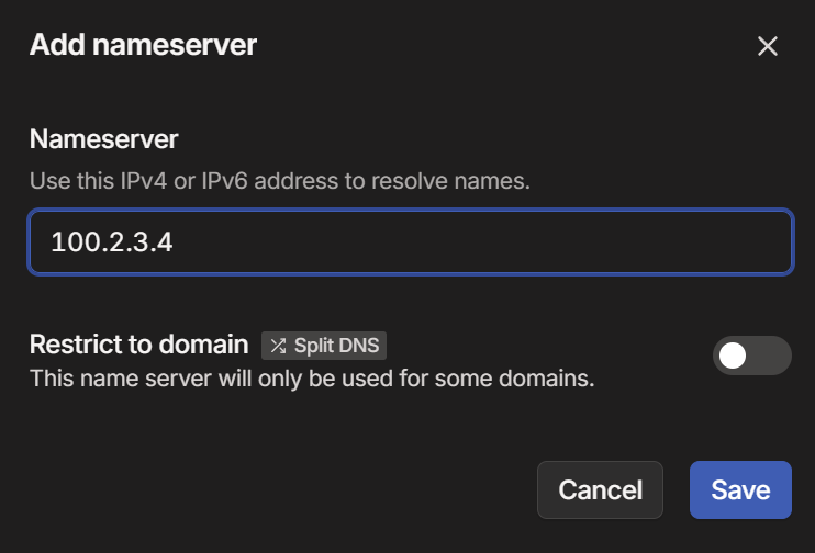Adding a custom nameserver.