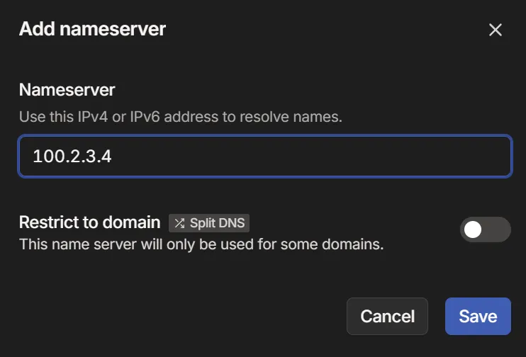 Adding a custom nameserver.