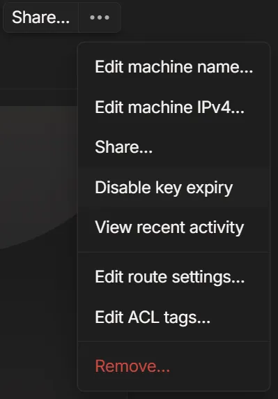 A screenshot of the Tailscale website admin console