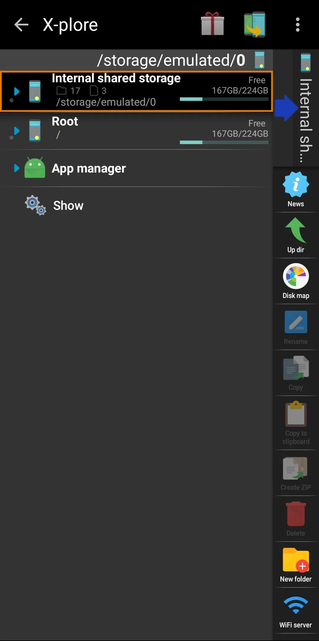 UI of X-plore File Manager.