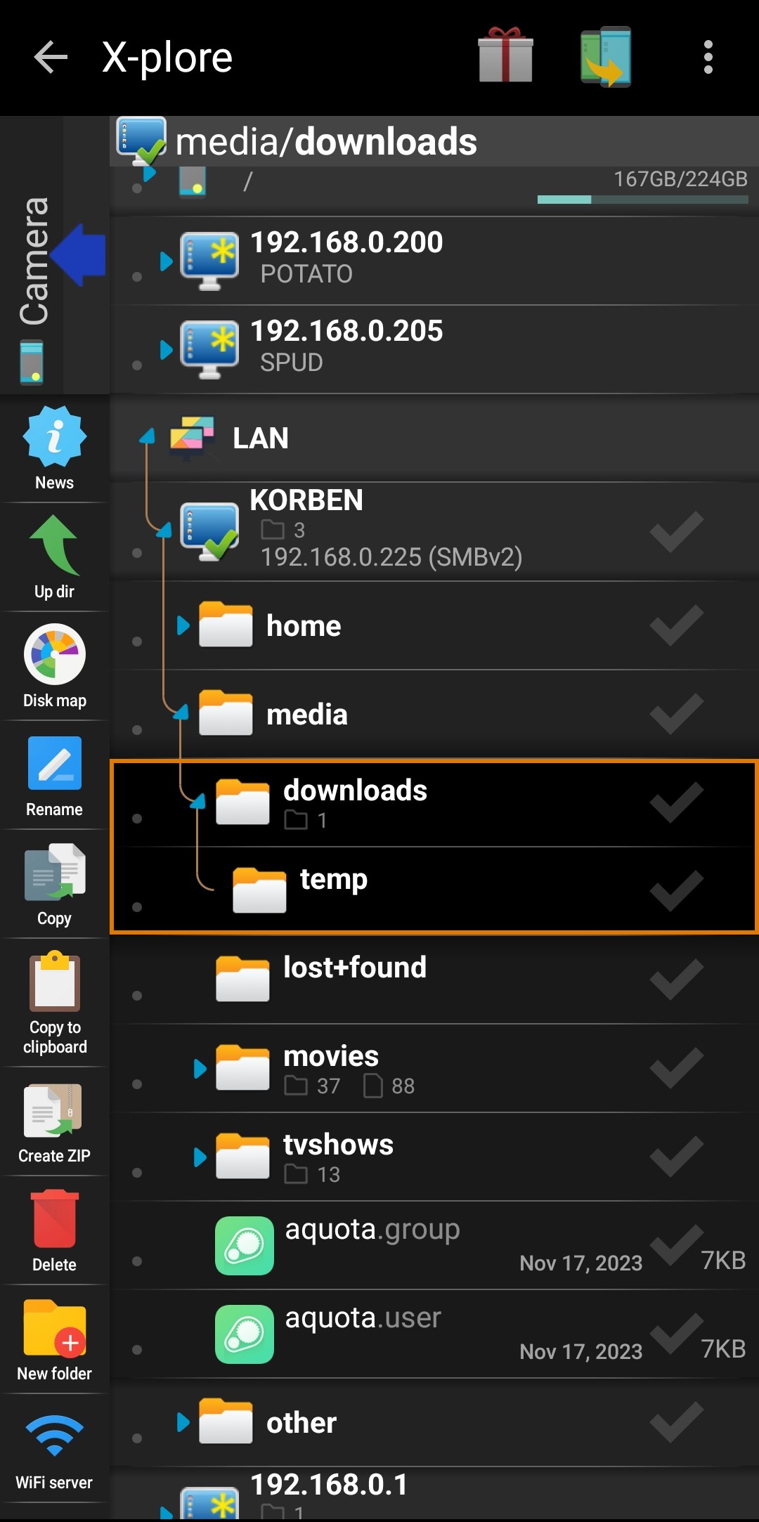 File options menu in X-plore File Manager.