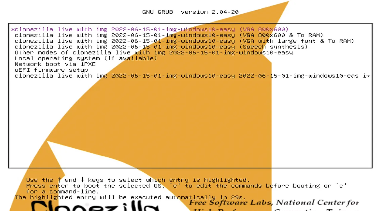 Clonezilla interface Clonezilla interface.